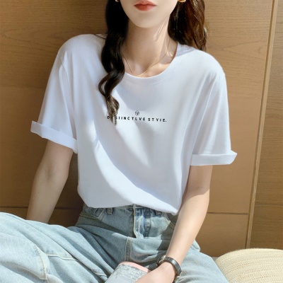 柔软天丝罗马高级感短袖T恤女印花2025新款冰丝上衣垂感百搭体恤
