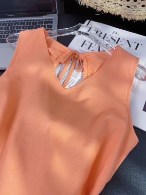 春夏季法式高腰垂坠感背心长裙子小众别致甜辣妹橘色无袖连衣裙女