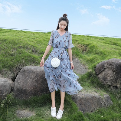 碎花雪纺连衣裙女夏装2025新款长裙收腰显瘦气质a字蛋糕裙子超仙