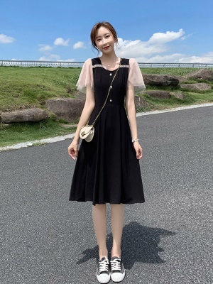 小个子法式黑色雪纺连衣裙女2025新款显瘦气质小黑裙a字裙子夏季