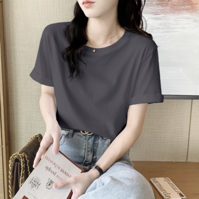 柔软天丝罗马高级感短袖T恤女印花2025新款冰丝上衣垂感百搭体恤