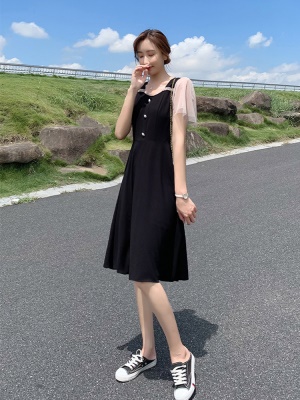 小个子法式黑色雪纺连衣裙女2025新款显瘦气质小黑裙a字裙子夏季