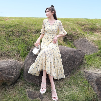 高级感气质小清新a字碎花雪纺连衣裙女夏2025新款显瘦仙女长裙子