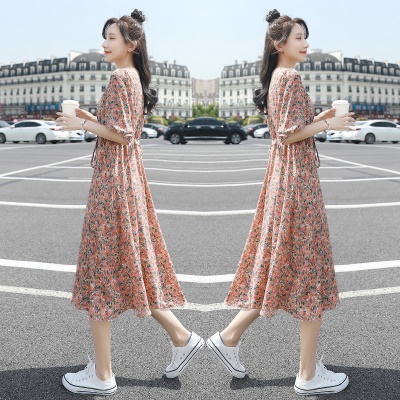 a字型小碎花雪纺连衣裙女夏季2025年新款收腰显瘦气质小清新裙子