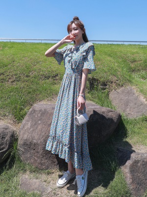 高级感碎花雪纺连衣裙女夏季2025新款仙女收腰气质长裙小清新裙子