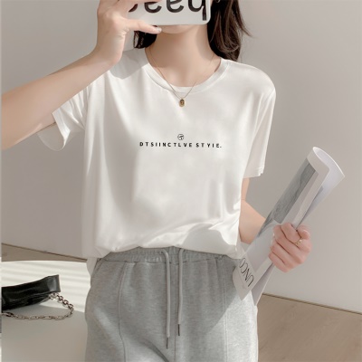 高端天丝罗马短袖t恤女夏季基础款舒适冰感时尚减龄百搭气质上衣