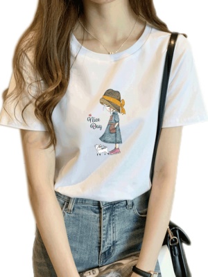 春夏季2025新款韩版宽松显瘦薄款白色打底短袖T恤时尚减龄上衣女