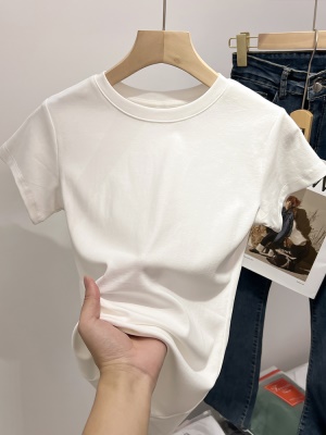 正肩短款白色短袖t恤女夏季螺纹针织莫代尔内搭打底衫上衣体恤潮