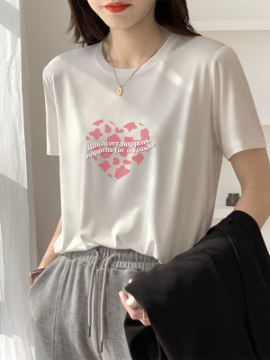 天丝短袖t恤女夏季大版气质潮牌冰丝体恤独特别致新款上衣设计感