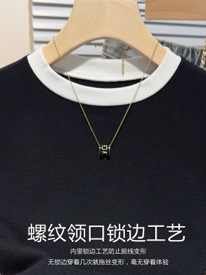 撞色螺纹小立领短袖T恤女时尚欧货2025夏季新款圆领冰丝针织上衣