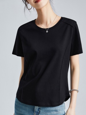 丝光棉液氨短袖t恤女2025年夏季纯色正肩圆领打底衫 洋气体恤半袖