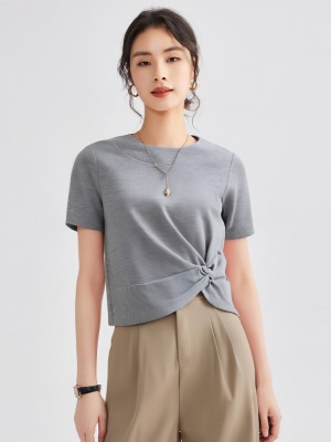 黑色短袖t恤女2025新款夏季上衣洋气褶皱圆领减龄百搭高级感时尚T