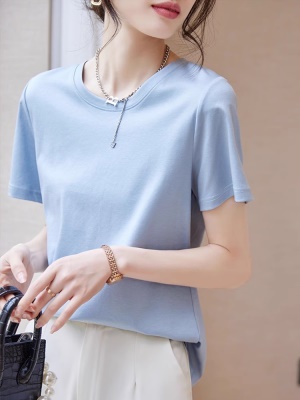 桑蚕丝短袖t恤女2025新款丝光棉轻奢宽松半袖体恤高级感上衣夏季