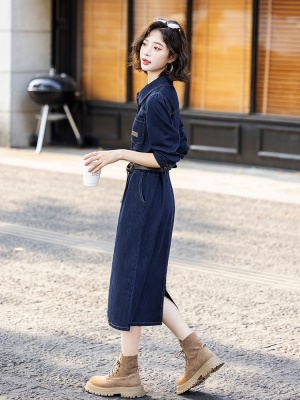 欧货时尚牛仔连衣裙女2025春秋新款高端独特炸街洋气减龄衬衫长裙