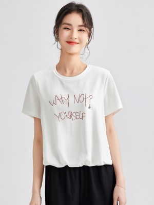 纯棉短袖t恤女2025新款爆款洋气百搭正肩设计感印花圆领洋气上衣