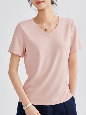 冰丝2025新款棉V领T恤女夏修身显瘦短袖上衣ins潮薄款透气打底衫