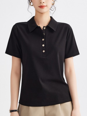 轻氧感翻领金扣polo衫女T恤2025年新款休闲短袖体恤衫显瘦正肩夏