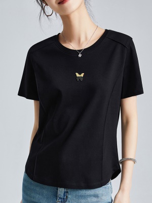 2025春夏圆领打底衫体恤双面丝光棉凉感t恤液氨黑色短袖正肩t恤女