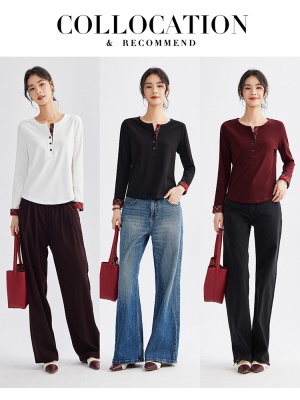 T恤女2025春秋新款格纹格子拼接打底衫长袖可外穿百搭圆领上衣潮