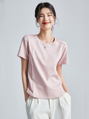 液氨白色短袖正肩t恤女2025年春夏丝光棉圆领打底衫时尚休闲上衣