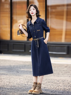 欧货时尚牛仔连衣裙女2025春秋新款高端独特炸街洋气减龄衬衫长裙