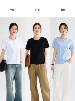 高级感丝光棉短袖t恤女2025新款正肩百搭棉液氨体恤小白T恤上衣夏