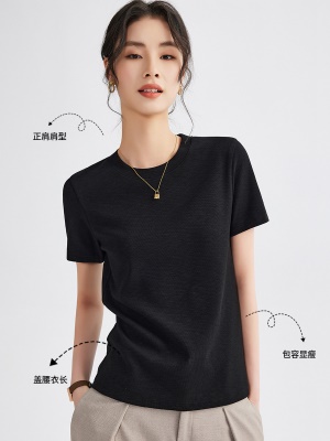 优可丝短袖T恤女2025百搭新款设计感显瘦竹节棉圆领上衣夏季体恤