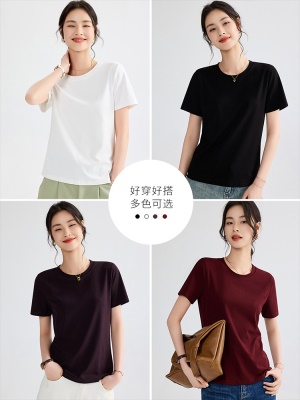 2025年新款t恤女夏圆领百搭显瘦短袖凉感基础t简约内搭洋气上衣潮