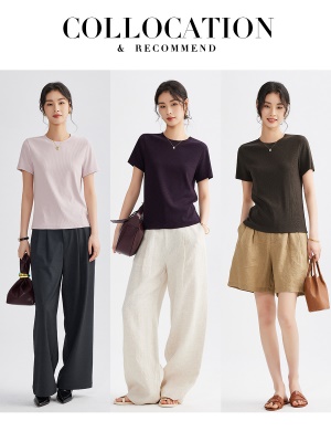 基础百搭优可丝短袖T恤女2025春季新款设计感显瘦竹节棉圆领上衣