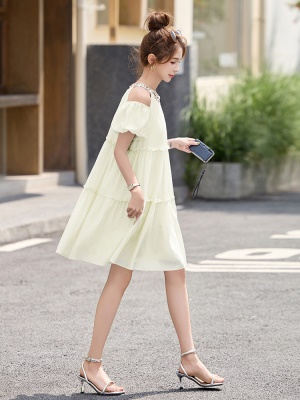 设计感独特气质雪纺连衣裙女2025夏季新款微胖遮肉显瘦小个子裙子