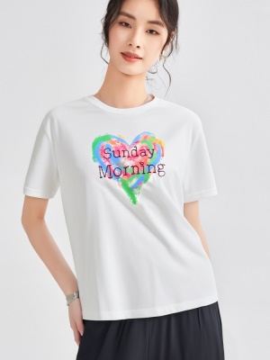 纯棉白色短袖t恤女2025新款爆款洋气百搭正肩宽松体恤薄印花上衣