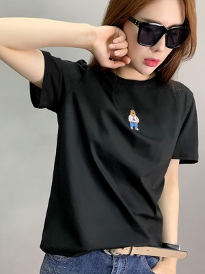 纯棉港风刺绣体恤欧洲站2025年新款女装欧货潮粉色t恤女夏季短袖