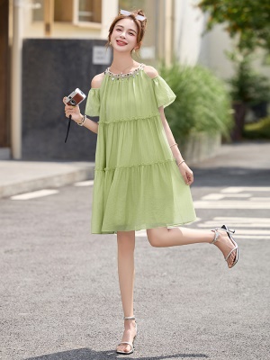 设计感独特气质雪纺连衣裙女2025夏季新款微胖遮肉显瘦小个子裙子