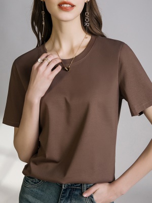 80s液氨白色短袖正肩t恤女2025春夏丝光棉V圆领气质打底衫体恤潮