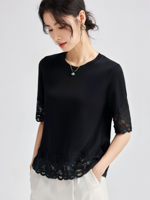 t恤女短袖夏季2025新款宽松薄款蕾丝打底衫内搭设计感显瘦上衣女