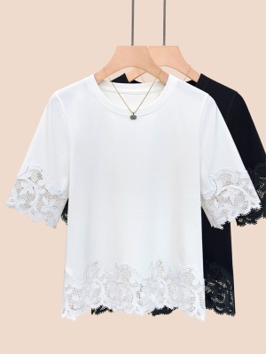 t恤女短袖夏季2025新款宽松薄款蕾丝打底衫内搭设计感显瘦上衣女
