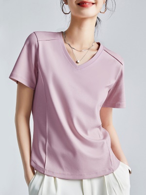 液氨凉感短袖正肩t恤女2025夏季丝光棉V领体恤半袖时尚打底衫上衣