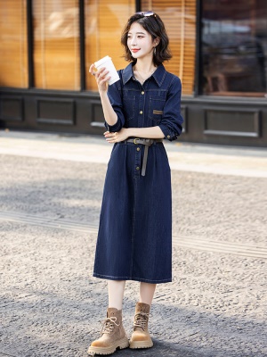 欧货时尚牛仔连衣裙女2025春秋新款高端独特炸街洋气减龄衬衫长裙