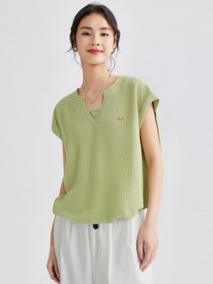 宽松假两件V领显瘦短袖t恤女夏季25年新款小众洋气透气体恤上衣潮