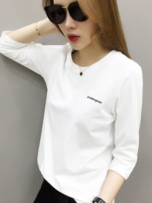 欧洲站女装2025年新款欧货白色中长袖t恤女打底衫秋冬内搭上衣潮