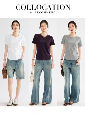 2025新款体恤圆领显瘦短袖T恤女简约时尚百搭洋气体恤上衣夏季潮