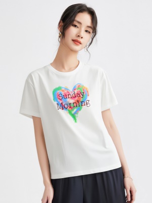 纯棉白色短袖t恤女2025新款爆款洋气百搭正肩宽松体恤薄印花上衣