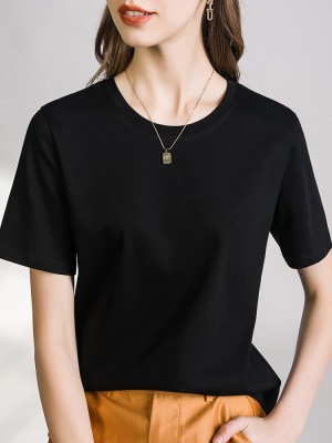 80s液氨卡其色短袖正肩t恤女2025春夏丝光棉圆领气质打底衫体恤潮