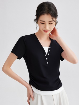 假两件休闲女装短袖女t恤2025新款高级感时尚显瘦洋气减龄上衣潮