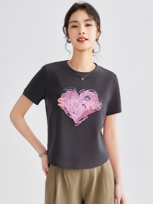 黑色短袖t恤女2025新款凉感休闲圆领印花减龄小众打底衫宽松显瘦