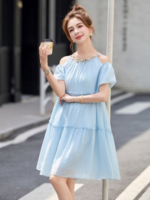 设计感独特气质雪纺连衣裙女2025夏季新款微胖遮肉显瘦小个子裙子