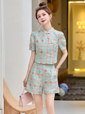 中国风提花短裤套装女2025夏季新款时尚小个子盘扣复古中式两件套
