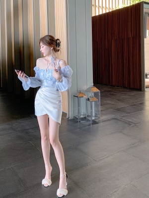 ByYou 春季白色气质高腰缎面半身裙女设计感不规则显瘦A字裙短裙