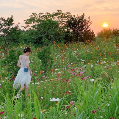 ByYou 夏季气质高级法式白色真丝皱吊带连衣裙收腰显瘦短款仙女裙