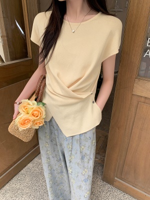 韩系不规则交叉t恤套装女2025夏季新款休闲百搭碎花阔腿裤两件套